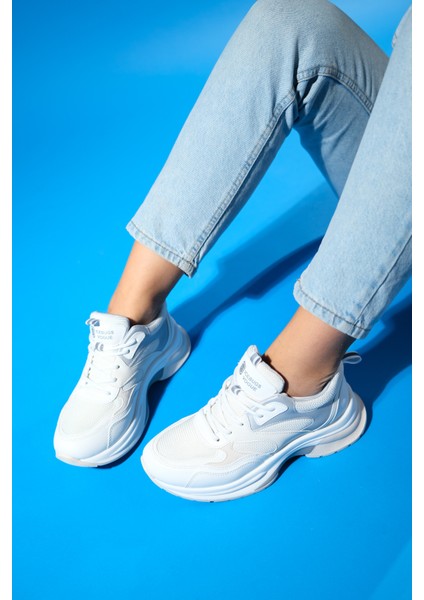 Crown Beyaz Gri Bağcıklı Kadın Kalın Taban Spor Sneakers modelleri