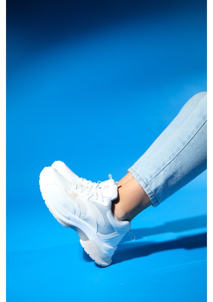 Crown Beyaz Gri Bağcıklı Kadın Kalın Taban Spor Sneakers fiyatları