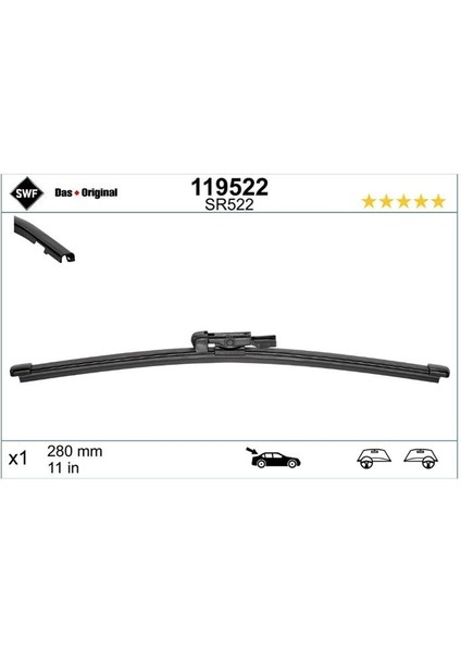 Silecek Süpürgesi Arka Muz Tipi Das Orıgınal Mini Bmw Mini Clubman R55 2012-2014 (280MM) modelleri