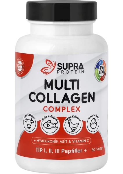 Supra Protein Multi Collagen Complex 60 Tablet- 5 TİP Kolajen- Balık, Sığır, Tavuk, Yumurta Kabuğu Zarı Kolajeni Karışımı + Hyaluronik Asit & Vitamin C