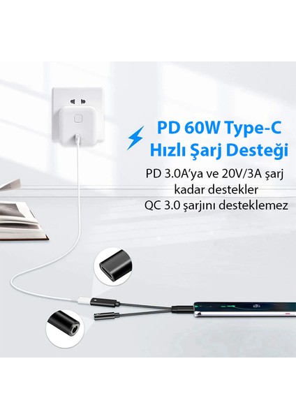 Iphone 15 Için Type-C Şarj + 3.5mm Kulaklık 2in1 Çevirici Adaptör