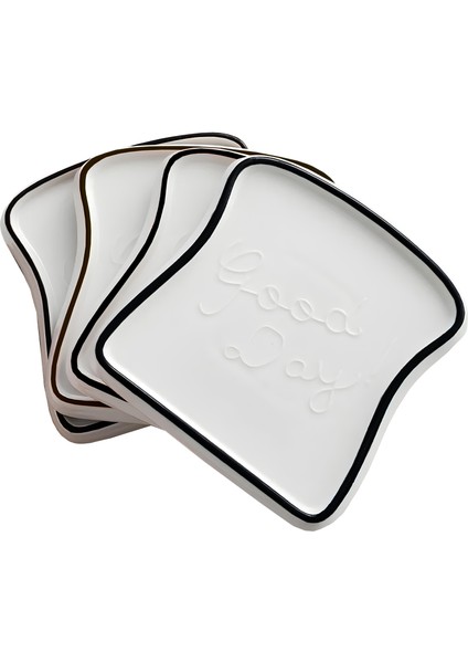 4 Adet Orta Boy Tost ve Kahvaltı Sunum Tabağı Siyah Detaylı HMY-6411 fiyatları