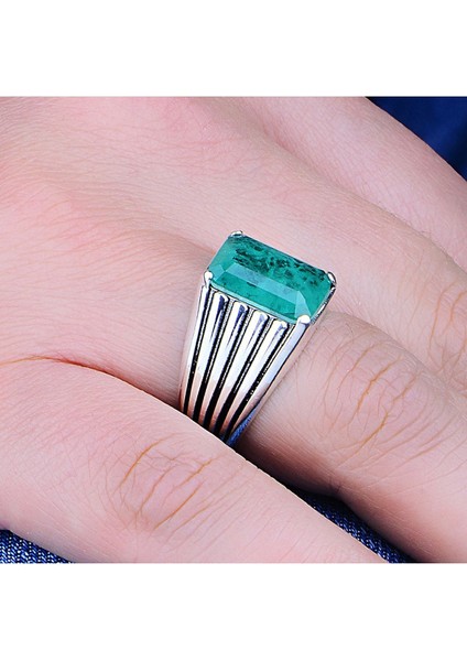 Doğal Yeşil Paraiba Turmalin 925 Ayar Gümüş Erkek Yüzük, Şık Erkek Yüzük, Minimalist Türk Takıları