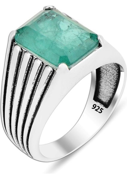 Doğal Yeşil Paraiba Turmalin 925 Ayar Gümüş Erkek Yüzük, Şık Erkek Yüzük, Minimalist Türk Takıları modelleri