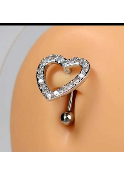 Piercing Work Shop Zirkon Taşlı Cerrahi Çelik Bar 316L Kalpli Göbek Piercing