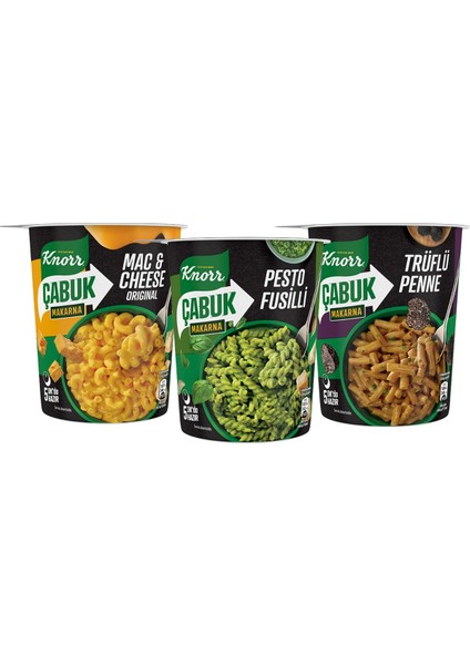 Çabuk Makarna Trüflü Penne 65 gr X2 + Pesto Fusilli 65 gr X2 + Mac&cheese 65gr X2