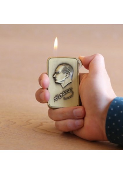 Atatürk Temalı-Atatürk Imzalı Manyotorlu Lüks Metal Çakmak
