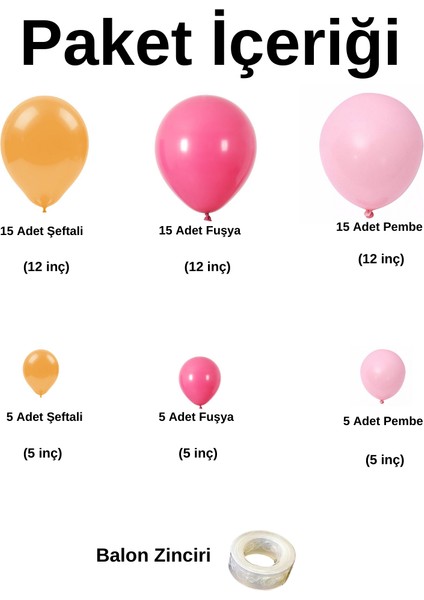 ^^ Doğum Günü Konsepti * Şeftali * Fuşya * Makaron Pembe * 60 Lı Balon Zinciri Parti Seti