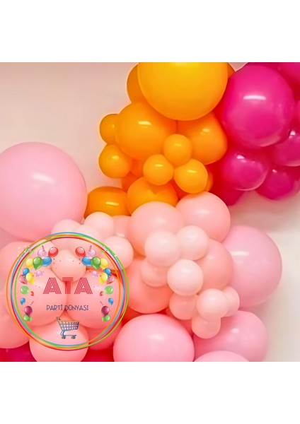 ^^ Doğum Günü Konsepti * Şeftali * Fuşya * Makaron Pembe * 60 Lı Balon Zinciri Parti Seti