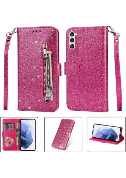 Samsung Galaxy S23 Glitter Cüzdan Kılıf Bilek Kayışı Için Fermuarlı Cebi Durumda (Yurt Dışından)