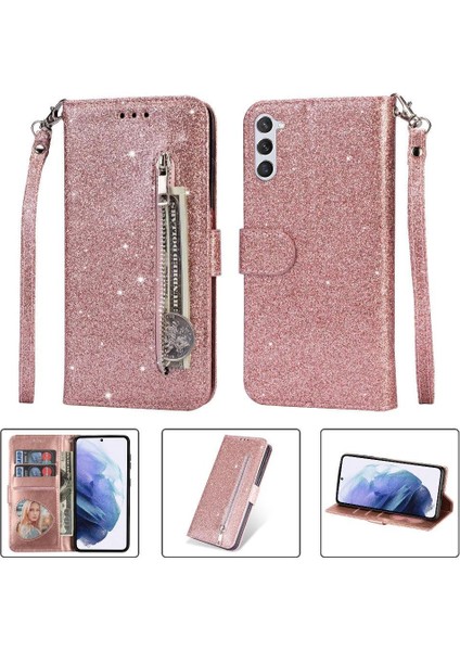 Samsung Galaxy S23 Glitter Cüzdan Kılıf Bilek Kayışı Için Fermuarlı Cebi Durumda (Yurt Dışından)