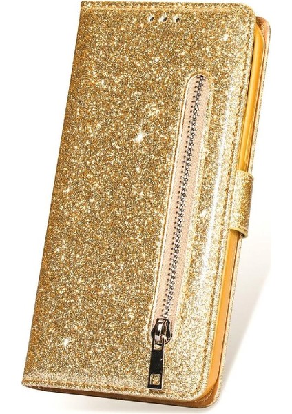 IPhone 11 Pro Için Fermuar Cep Durumda Kart Tutucu Glitter Cüzdan Kılıf Pu (Yurt Dışından)
