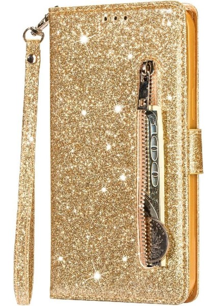 IPhone 11 Pro Için Fermuar Cep Durumda Kart Tutucu Glitter Cüzdan Kılıf Pu (Yurt Dışından)