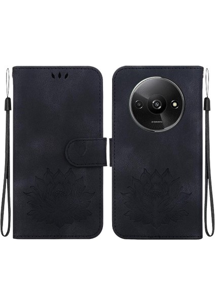 Xiaomi Redmi A3 Kickstand Manyetik Kabartma Lotus Çiçek Için Flip Case (Yurt Dışından)
