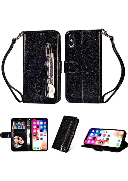 IPhone Xr Manyetik Kapatma Kart Tutucu Için Fermuar Cep Durumda Glitter Pu (Yurt Dışından)