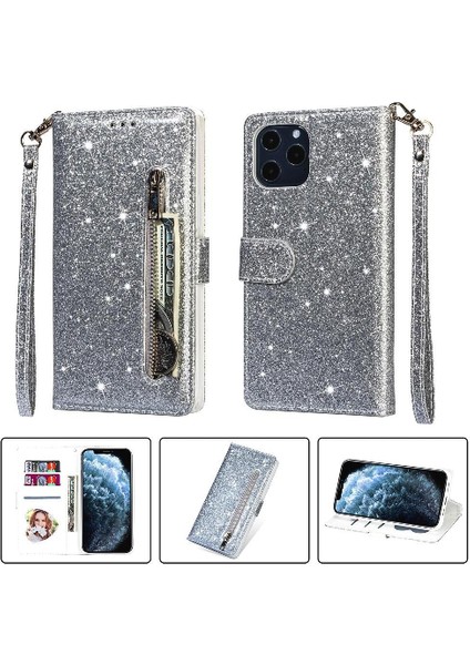 IPhone 11 Için Fermuarlı Cebi Durumda Pu Deri Manyetik Kapatma Glitter (Yurt Dışından)