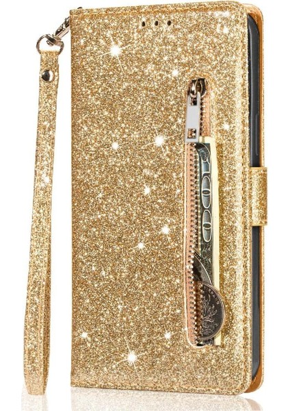 IPhone 14 Için Fermuar Cep Durumda Pro Max Kart Tutucu Pu Deri Glitter (Yurt Dışından)