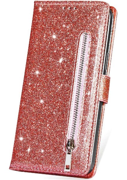 IPhone 14 Için Fermuar Cep Durumda Pro Max Kart Tutucu Pu Deri Glitter (Yurt Dışından)