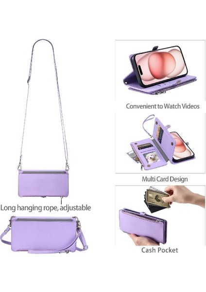 IPhone 11 Pro Için Crossbody Durumda Rfıd Engelleme Fermuar Faturaları Yuvası Uzun 9 (Yurt Dışından)