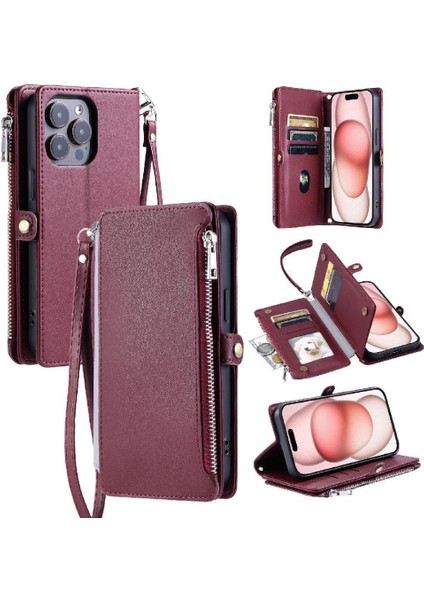 Crossbody Durumda IPhone 13 Pro Fermuar Faturaları Yuvası Durumda Cüzdan Rfıd 9 (Yurt Dışından)