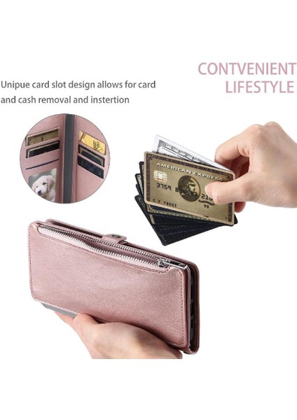 Crossbody Durumda IPhone 14 Pro 9 Kart Yuvaları Fermuar Faturaları Yuvası Uzun Rfıd (Yurt Dışından)