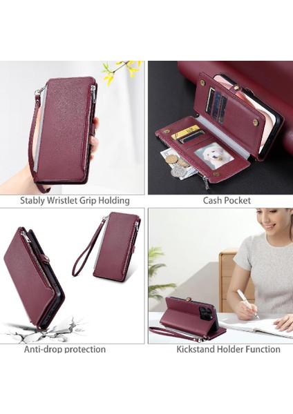 IPhone 11 Pro Max Rfıd Engelleme Için Crossbody Durumda 9 Kart Yuvaları Fermuar (Yurt Dışından)