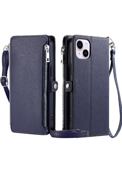 IPhone 14 Için Crossbody Durumda Artı Durumda Cüzdan 9 Kart Yuvaları Fermuar Faturaları (Yurt Dışından)
