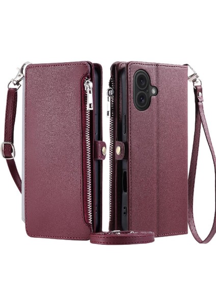 IPhone 16 Için Crossbody Durumda Artı Uzun Kordon Fermuar Faturaları Yuvası Rfıd 9 (Yurt Dışından)