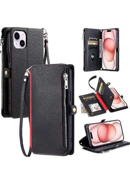 IPhone 14 Için Crossbody Durumda Artı Durumda Cüzdan 9 Kart Yuvaları Fermuar Faturaları (Yurt Dışından)