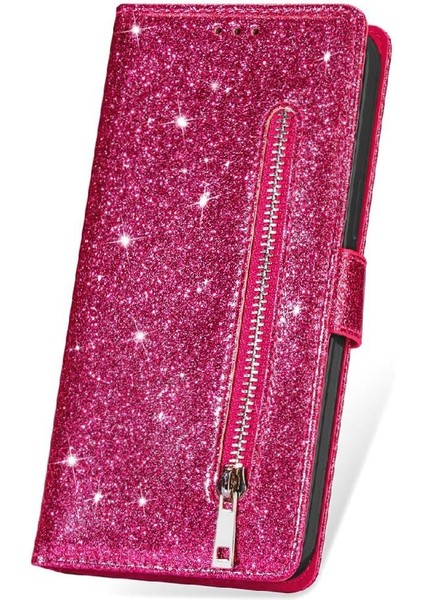 IPhone 15 Için Fermuar Cep Durumda Artı Glitter Cüzdan Kılıf Manyetik Pu (Yurt Dışından)