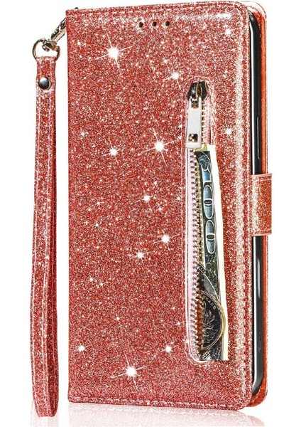 IPhone 16 Için Fermuar Cep Durumda Pro Max Pu Deri Glitter Cüzdan Kılıf (Yurt Dışından)