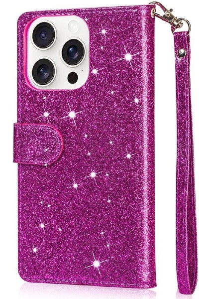 IPhone 16 Için Fermuar Cep Durumda Pro Max Pu Deri Glitter Cüzdan Kılıf (Yurt Dışından)