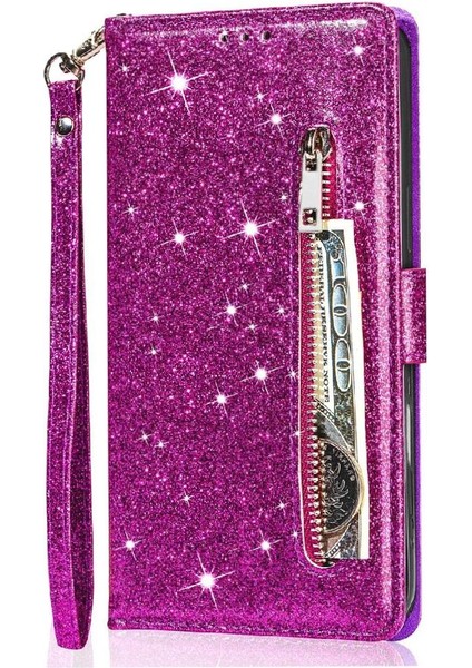 IPhone 16 Için Fermuar Cep Durumda Pro Max Pu Deri Glitter Cüzdan Kılıf (Yurt Dışından)