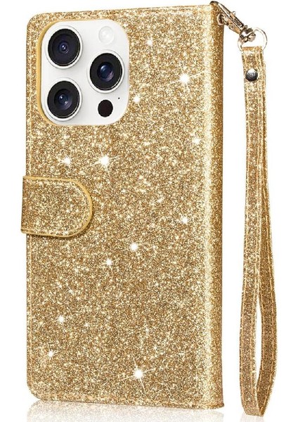 IPhone 16 Için Fermuar Cep Durumda Pro Max Pu Deri Glitter Cüzdan Kılıf (Yurt Dışından)