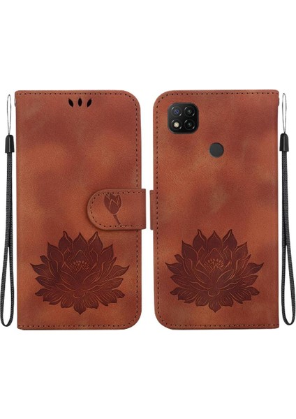Xiaomi Redmi 9c Kickstand Kickstand Cüzdan Kabartma Lotus Için Flip Case (Yurt Dışından)