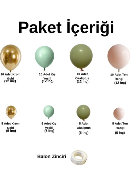 ^^ Doğum Günü Konsepti * Krom Gold * Kış Yeşili * Okaliptus * Ten Rengi * 60 Lı Balon Zinciri Parti Seti fiyatları