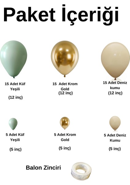 ^^ Doğum Günü Konsepti * Küf Yeşili * Krom Gold * Deniz Kumu * 60 Lı Balon Zinciri Parti Seti fiyatları