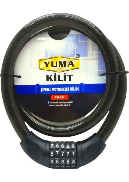 Şifreli Motosiklet Kilidi Çap 20 mm Boy 120 cm YM747 Profesyonel Ağır Kilit