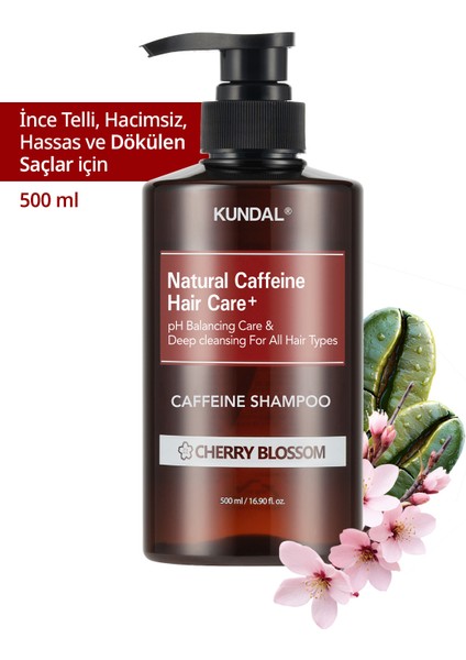 Kafein İçeren Bakım Şampuanı KUNDAL Caffeine Shampoo 500ml (Cherry Blossom)