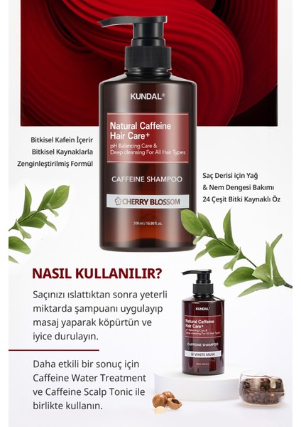 Kafein İçeren Bakım Şampuanı KUNDAL Caffeine Shampoo 500ml (Cherry Blossom) indirimleri