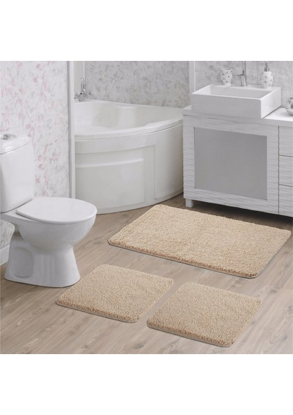 Doğal Kaymaz Taban Yıkanabilir Soft Shaggy 3'lü Banyo Paspası 60X100 - 50X60 - 50X60