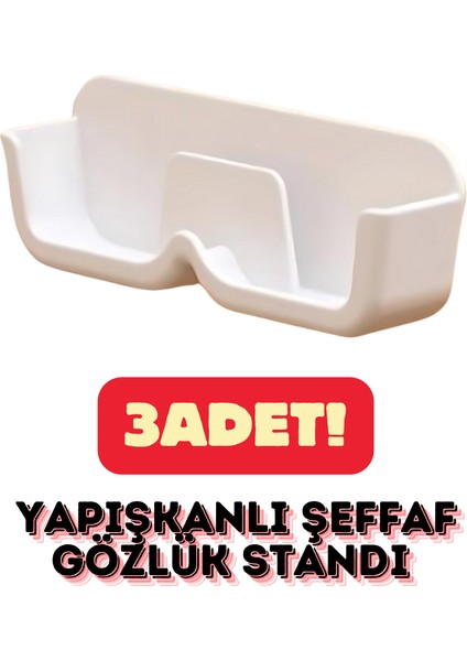 3 Adet Şık Duvara Asılan Pratik Yapışkanlı Şeffaf Gözlük Standı