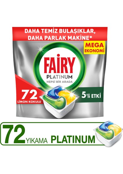 Platinum Bulaşık Makinesi Deterjanı Tableti / Kapsülü Limon Kokulu 72 Yıkama