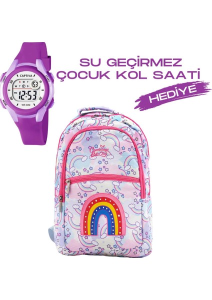 Çocuk Kol Saati Hediyeli Büyük Kapasiteli Çocuk Okul Çantası CPO.C4049