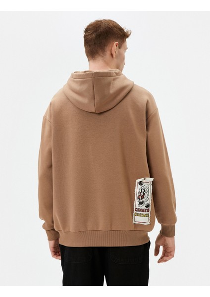 Oversize Hoodie Kuru Kafa Baskılı Etiket Detaylı