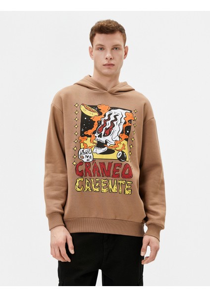 Oversize Hoodie Kuru Kafa Baskılı Etiket Detaylı modelleri