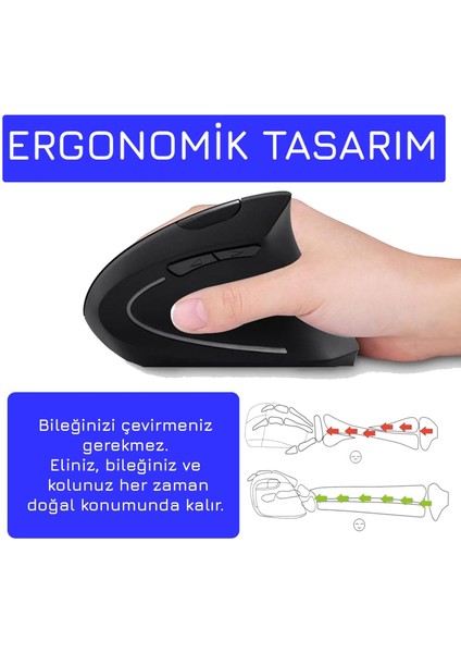 Yeni Nesil Kablosuz Ergonomik Dikey Mouse 800/1200/1600DPI