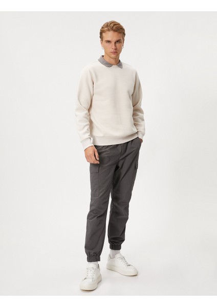 Basic Sweatshirt Polo Yaka Etiket Baskı Detaylı Ribanalı Şardonlu