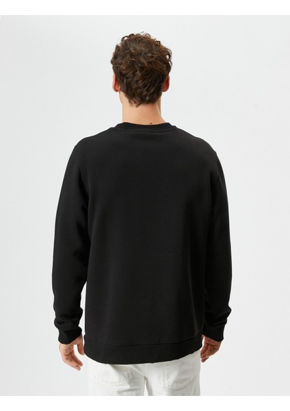 Slogan Baskılı Sweatshirt Bisiklet Yaka Uzun Kollu