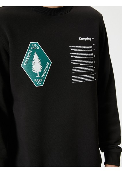 Slogan Baskılı Sweatshirt Bisiklet Yaka Uzun Kollu
